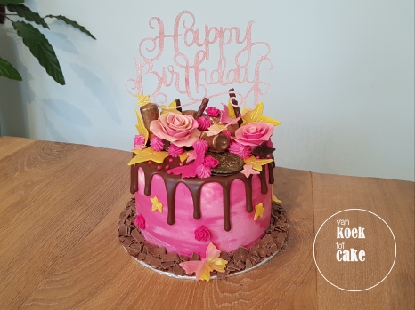 verjaardagstaart roze goud chocolade | van koek tot cake