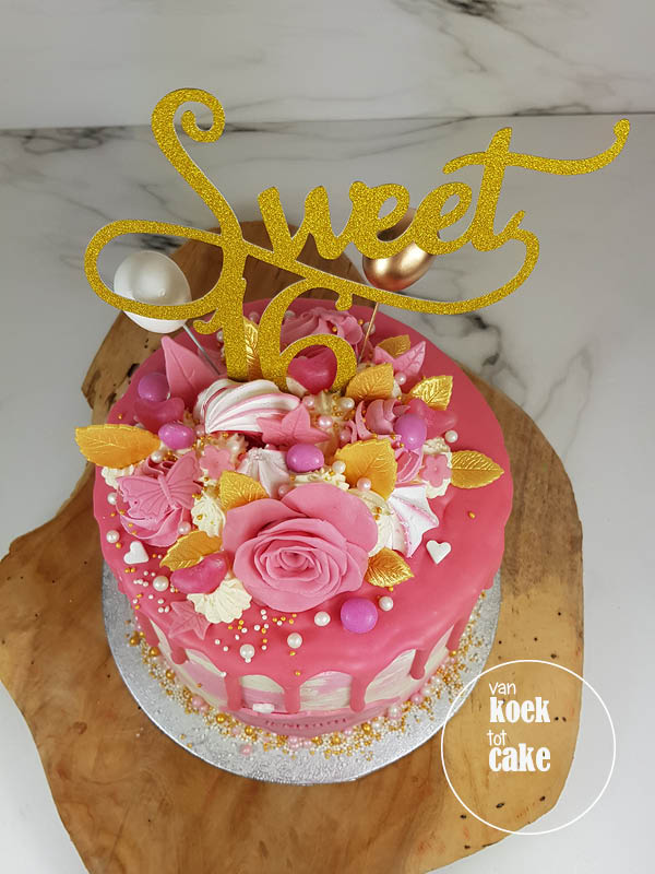Sweet 16 verjaardagstaart drip cake - bestellen Vlissingen Middelburg Oost-Souburg Zeeland