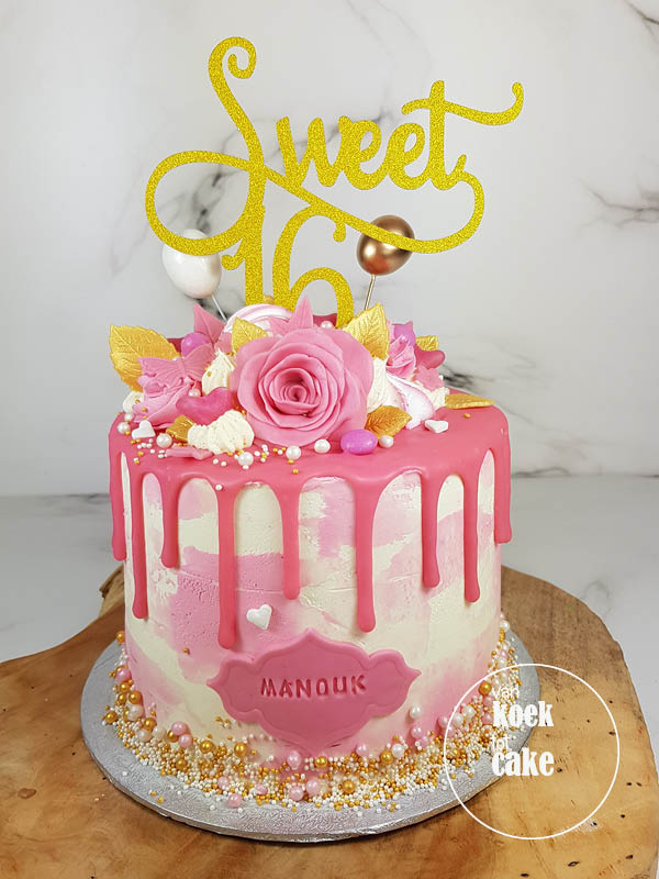 Sweet 16 verjaardagstaart drip cake - bestellen Vlissingen Middelburg Oost-Souburg Zeeland